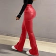 thumbnail image 5 of Cutuoiiu Women's Fashion Solid Color High Waisted Leather Pants Flared Leg Trousers for Casual and Night Out Gifts, 5 of 8