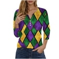 thumbnail image 2 of Xqxayjr Blouses for Women Summer Basic Tops Plus Size Button V Neck 3/4 Sleeve Mardi Gras Sequin Bling Glitter Carnival Costumes Tunic Tops for Leggings Going Out Green T-Shirts Clothes, 2 of 5