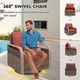 thumbnail image 5 of EAGLE PEAK 5 Piece Wicker Outdoor Patio Furniture Set, Patio Set with 2 Swivel Rocking Chairs, 2 Seat Loveseat Sofa, Coffee Table, and Side Table, Brown/Red, 5 of 8