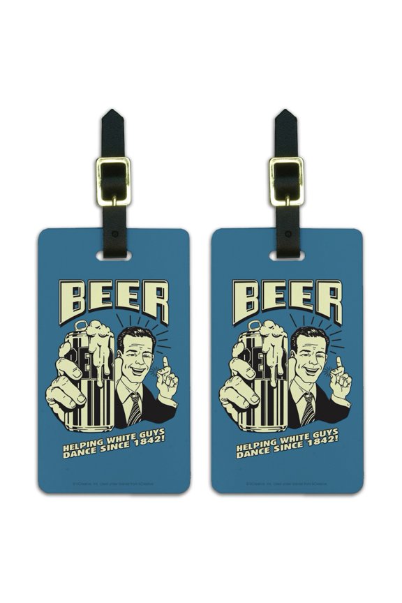 Beer Helping White Guys Dance Since 1842 Funny Humor Retro Luggage ID Tags Suitcase Carry-On Cards - Set of 2