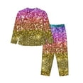 thumbnail image 2 of Junzan Glitter Rainbow Print Womens Pajama Sets,Long Sleeve Button Down For Women Pjs 2 Piece, 2 of 9