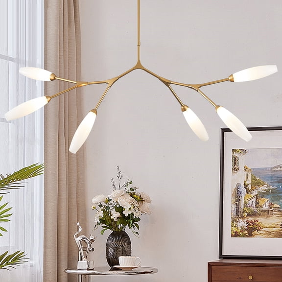 Modern 6-Light Glass Globes Chandelier for Dining Room 50’’ Large Sputnik Chandelier Adjustable Branch Pendant Light Fixture for Living Room Kitchen Bedroom