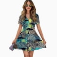 thumbnail image 2 of Safari Zebras Vibrant Animal Print Women Dress V-Neck Short Sleeve Flowy Swing Party Midi Dress, 2 of 4