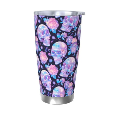 

Uemuo crystal Skull flower Print Travel Coffee Mug 20oz Double-walled Car Cup Stainless Steel Insulated Tumbler Leak-proof Travel Cup Reusable Straw Car Cup-Without Straw