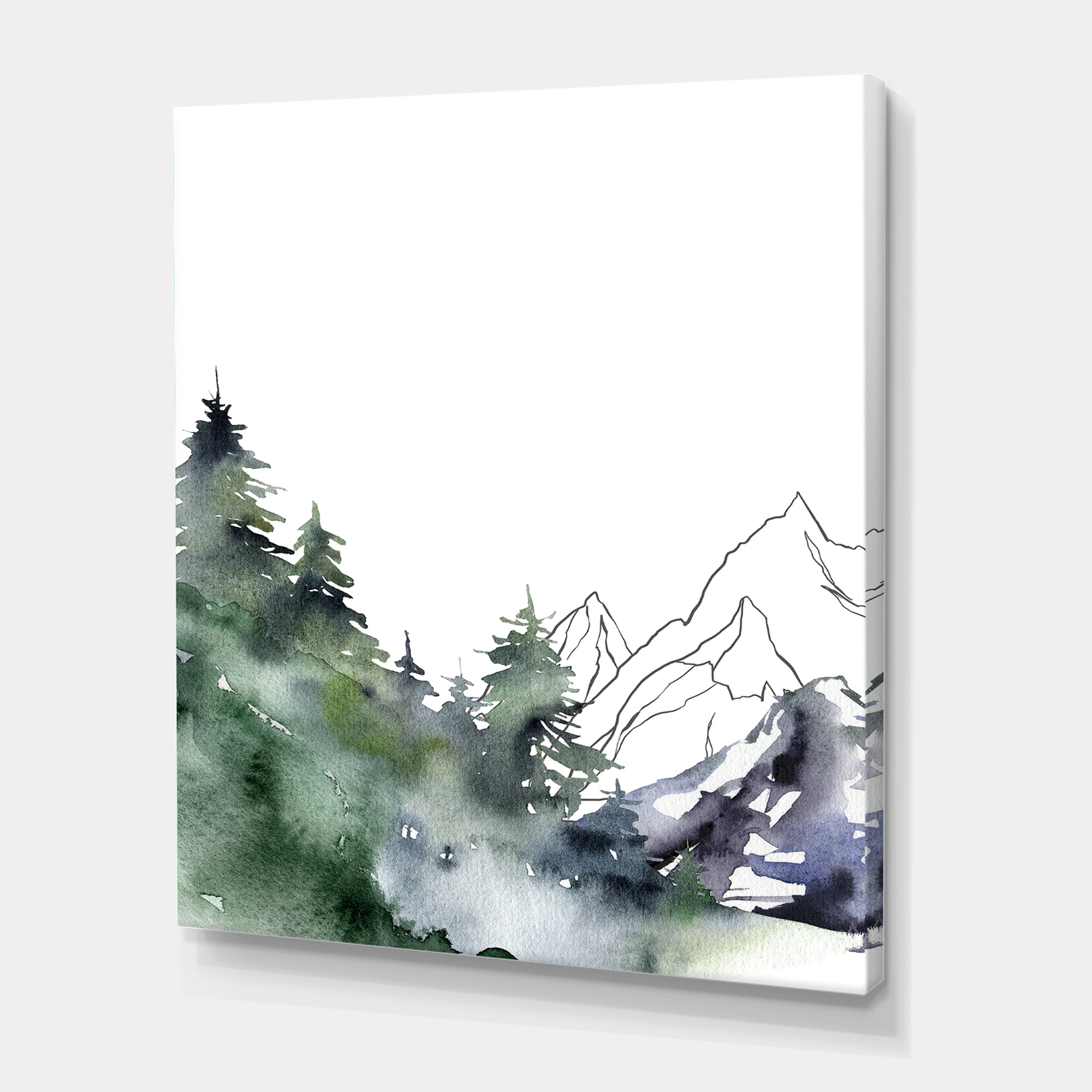 Designart ' Trees With Winter Dark Blue Mountain Landscape III ' Modern Canvas Wall Art Print