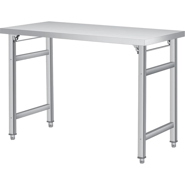 48" x 24" Stainless Steel Folding Table - 520 LBS Commercial Foldable Prep Table, Open Base Worktable with Adjustable Undershelf and Feet, for Home Kitchen Restaurant Garage Warehouse, Heavy Duty
