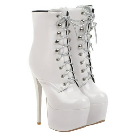 

1Pair Stage Short Boots Woman Patent Leather Shoes High-Heel Boots Lacing Boots