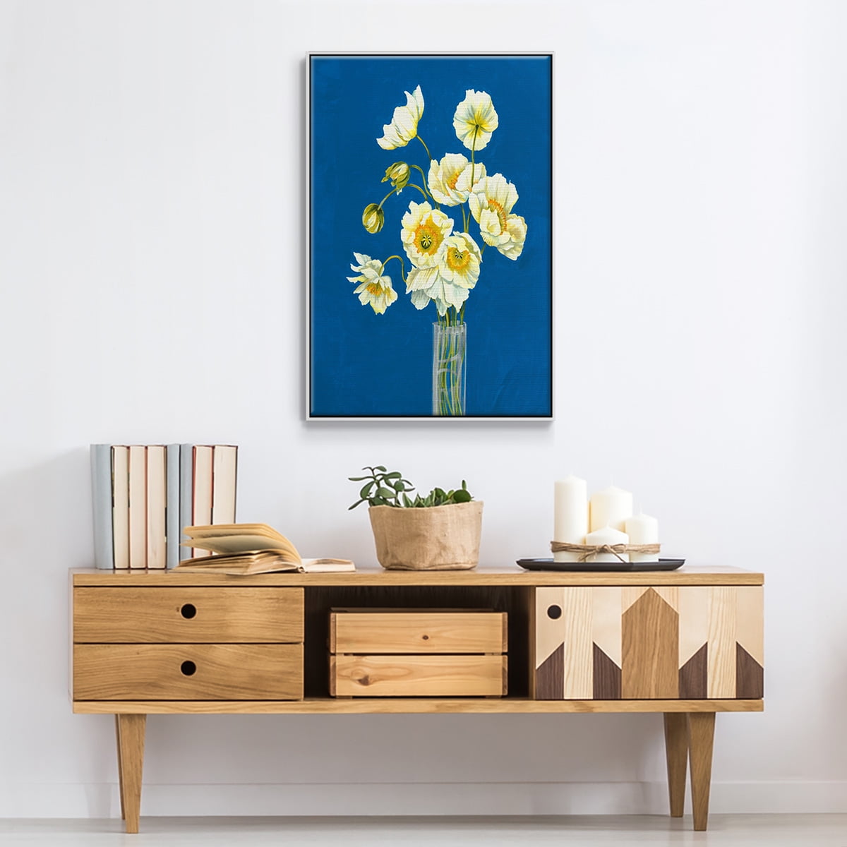 Ice Poppies Framed Premium Gallery Wrapped Canvas - Ready to Hang - 25 x 37 - White Floating Frame