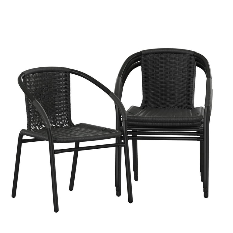 oliver ダイニングチェア　ブラック　4/4 Emma + Oliver 4 Pack Stackable Indoor-Outdoor Black Rattan Patio