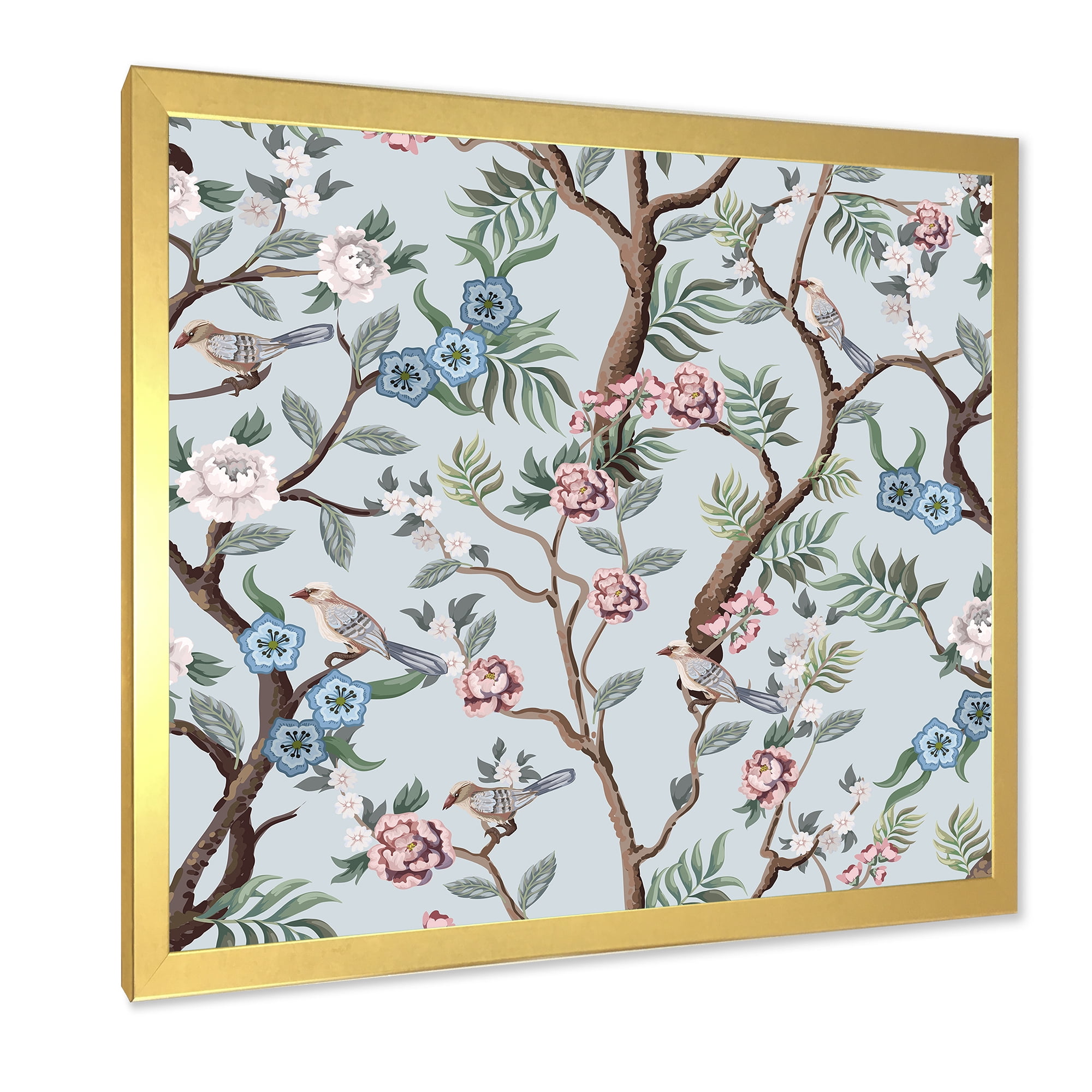 Designart 'Birds and Peonies With Chinoiserie X' Traditional Framed Art Print