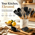 thumbnail image 3 of YANWEN Silicone Kitchen Utensil Set with Holder, 12‑Piece, Wooden Handles, 3 of 11
