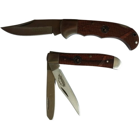 Remington Trapper & Mid Size Folder Twin Knife Combo Pack, Checkered Rosewood Handle with Bob White Quail Collector (Best Friction Folder Knife)