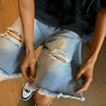 thumbnail image 3 of Men's Ripped Denim Shorts Distressed Jean Shorts Stretch Relaxed Fit Denim Shorts Blue, 3 of 5