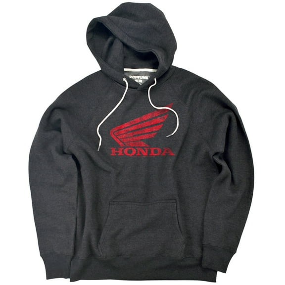 Honda Distressed Powersports Wing Unisex Adult Slim Fit Pull-Over Heather Hoodie, Charcoal, Small