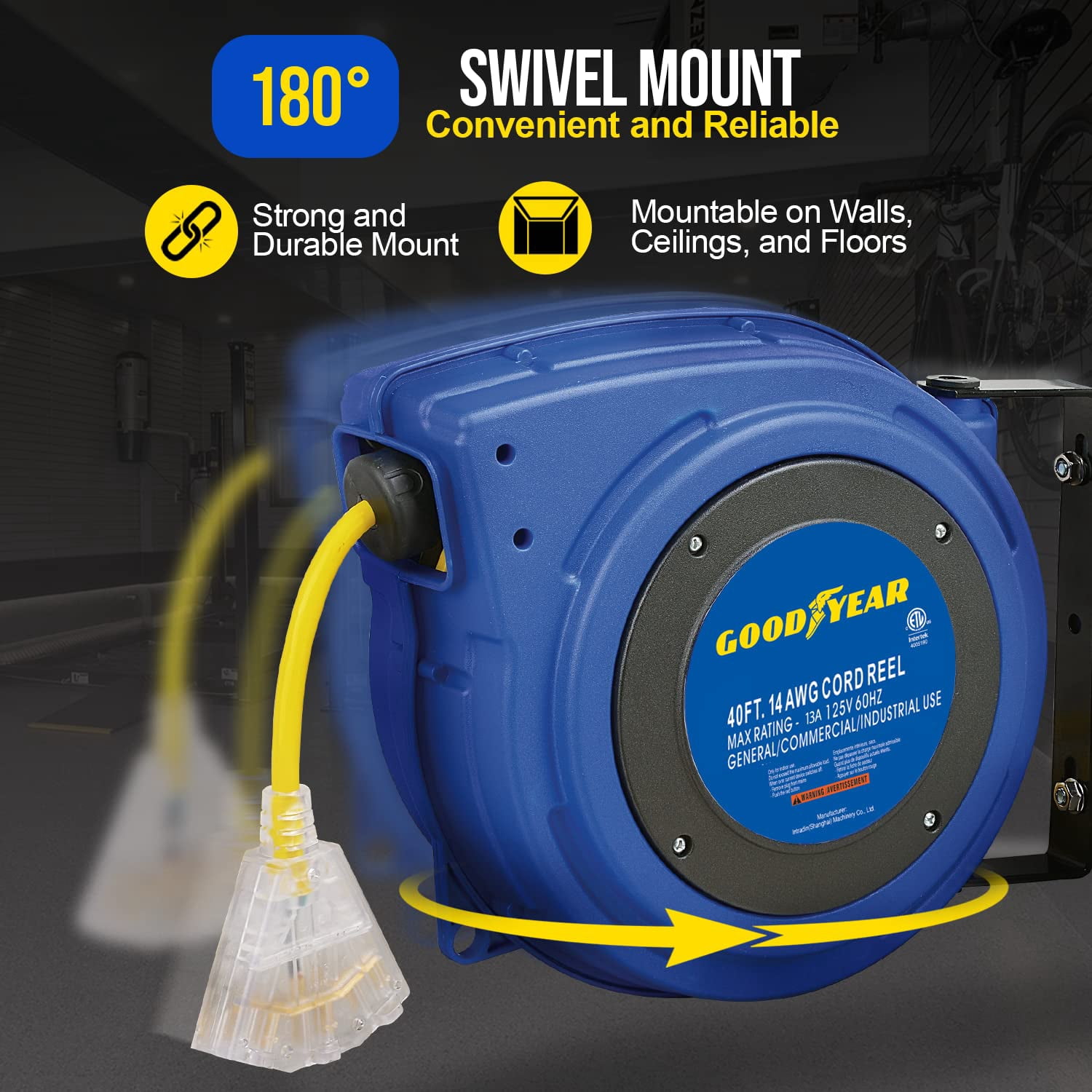 GOODYEAR 63313134G 14 Gauge 40ft Black 3 Outlets SJTOW Extension Cord