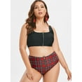 thumbnail image 5 of Rosegal Women Plus Size Zippered Plaid Tankini Swimsuit Black 3X, 5 of 5