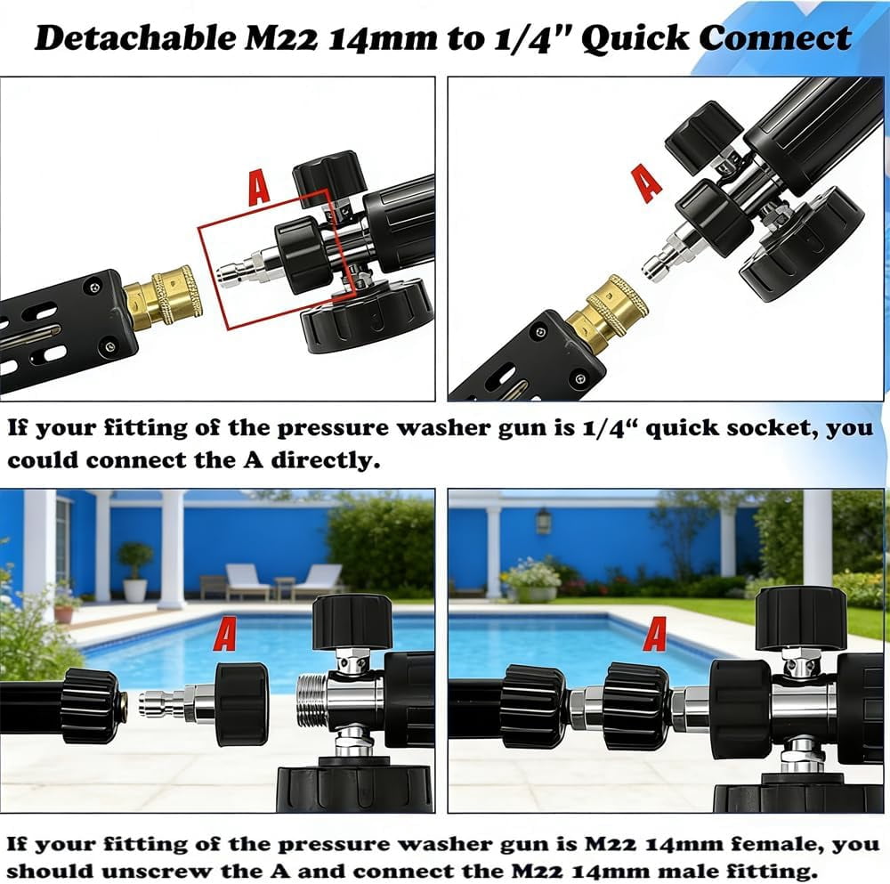 2-in-1 High-Pressure Car Washer Nozzle Accessories, Leak-Proof Quick Connector with Smooth Switch Valve, Foam Cannon & Spray Gun Adapter, 1/4 Inch Quick Connect Pressure Washer Attachment (1Pcs)