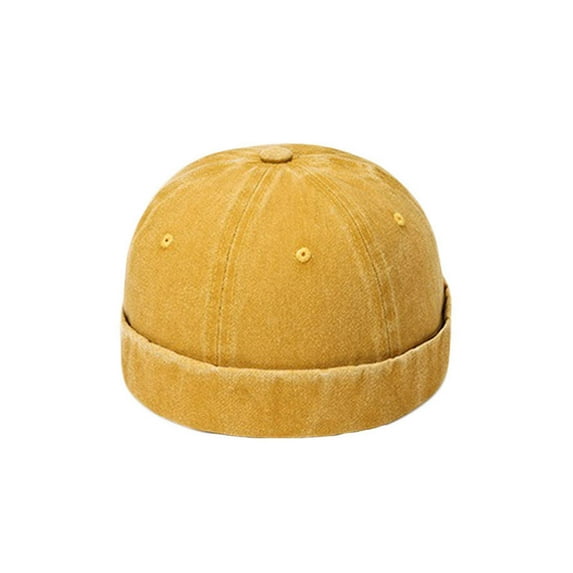 WITHMOONS Watch Cap Rolled Cuff Brimless Docker Harbour Hat Washed Cotton Beanie YZ50144 (Yellow)