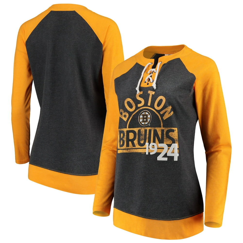 Women's Heathered Black Boston Bruins Lace-Up Long Sleeve T-Shirt - Walmart.com - Walmart.com
