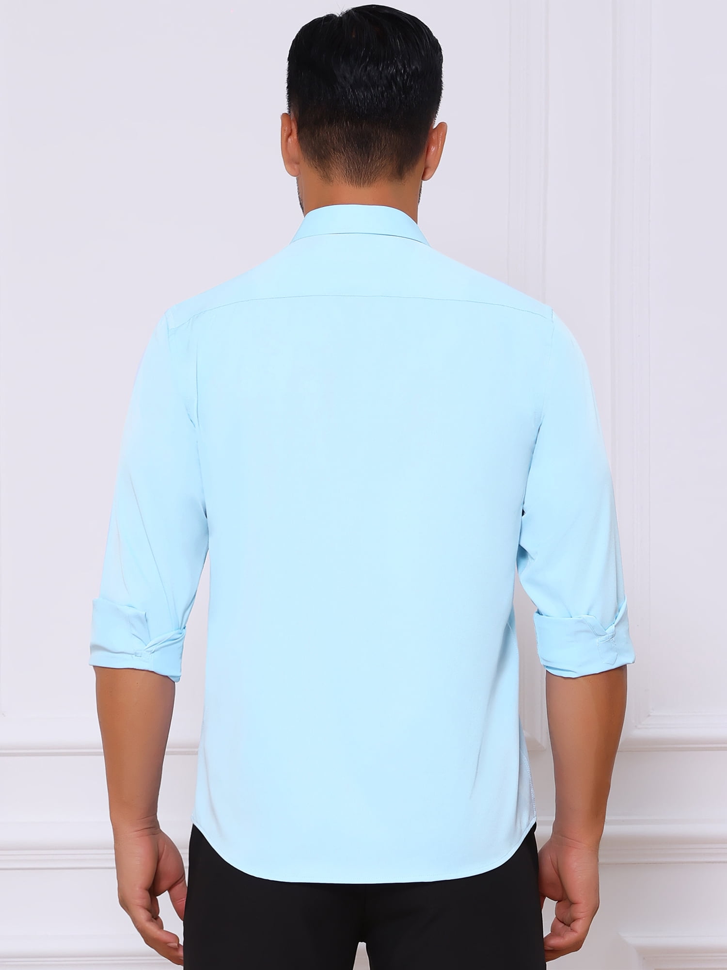 DARING DIVA Men's Point Collar Button Long Sleeve Business Shirts L Light Blue