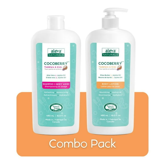 Aleva Naturals Cocoberry tout-petits et enfants shampooing et lavage + lotion pour le corps DUO- 480ml x 2