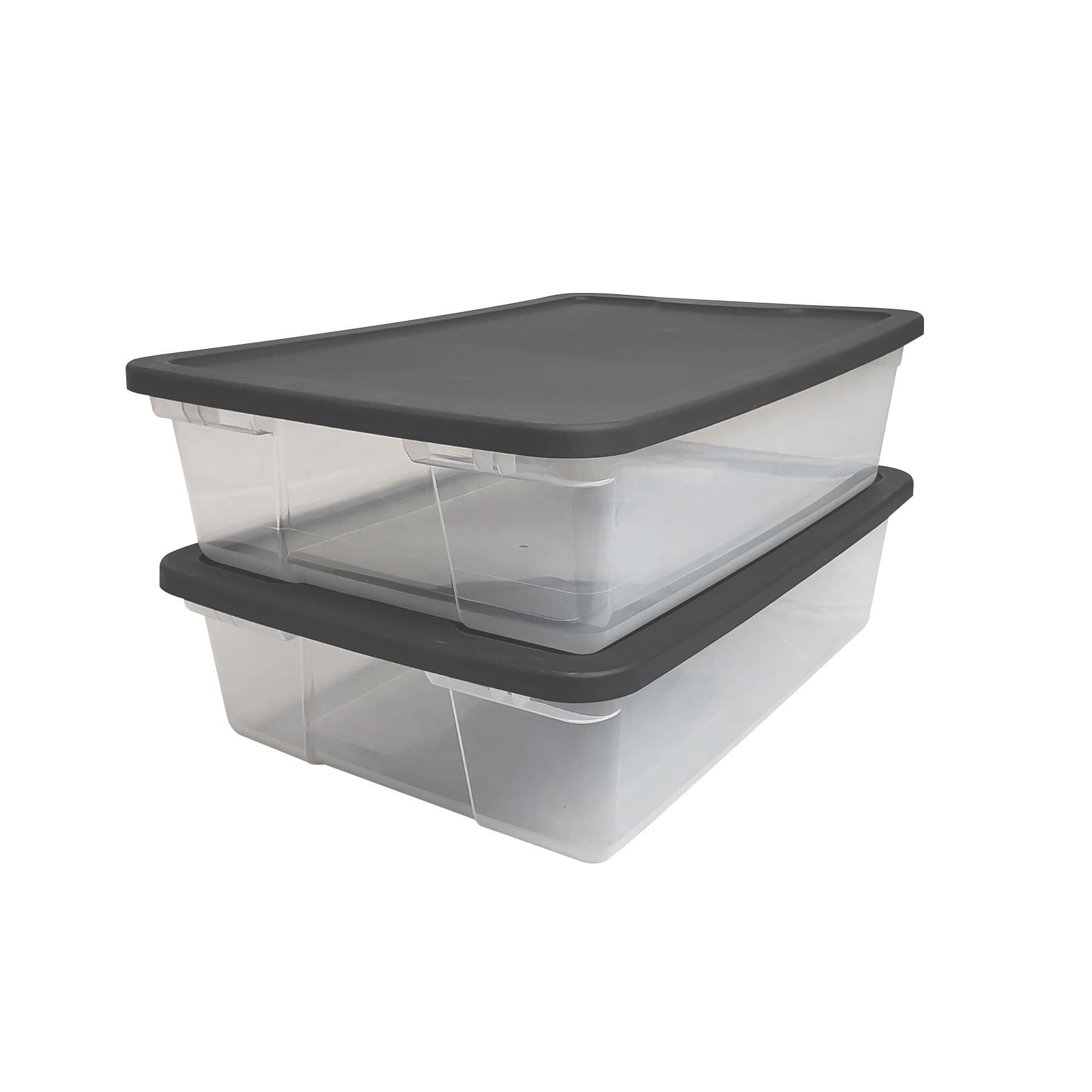 UNDERBED 32 Litre LARGE Clear STORAGE BOX Clipping Lid Stackable Containers 
