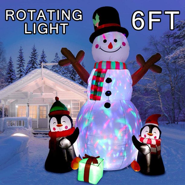 ourwarm 6ft christmas inflatables christmas decorations outdoor inflatable snowman penguin blow up yard decorations with rotating led lights for