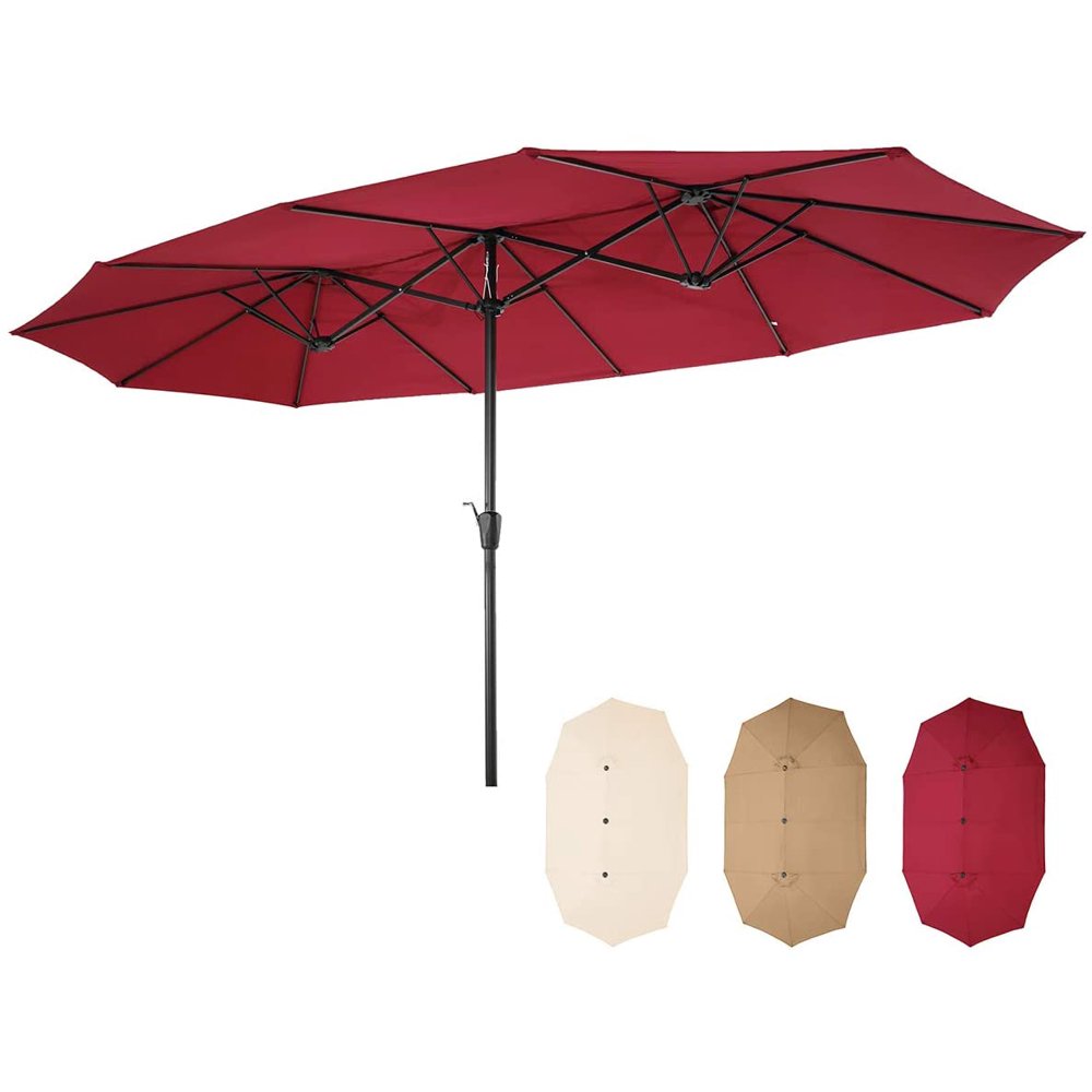 15 Ft Patio Double Sided Umbrella, Outdoor Extra Large Market Umbrella