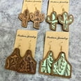 thumbnail image 5 of Brown Wood Leopard Cowhide Genuine Leather Cow Tag Western Earrings for Women, 5 of 9