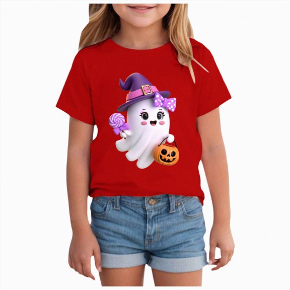 mgoYE Toddler Halloween Shirt Boy Girl Cute Ghost Fall Pumpkin Graphic Shirt Coffee Lover Tees Short Sleeve Tops Tshirt for Boys 5-6 Years
