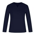 thumbnail image 4 of IROINNID On Sale Button Up Shirts for Men Shirt Solid Color Long Sleeve V-Neck Pullover Blouse Tops,Navy, 4 of 5