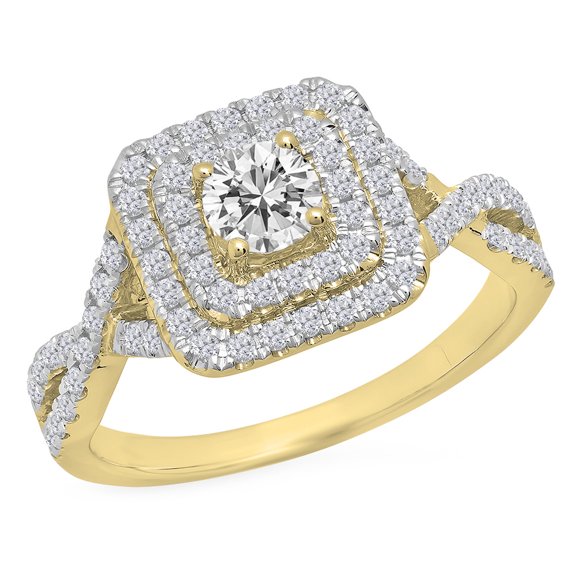 Dazzlingrock Collection 0.85 Carat (ctw) 14K Round White Diamond Ladies Swirl Bridal Halo Engagement Ring, Yellow Gold, Size 8.5