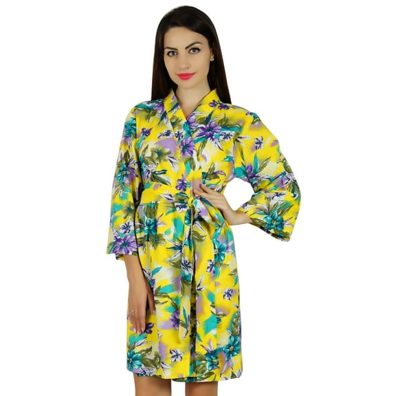 Bimba Women Short Cotton Robe Getting Ready Floral Print Coverup Bridesmaid Gift