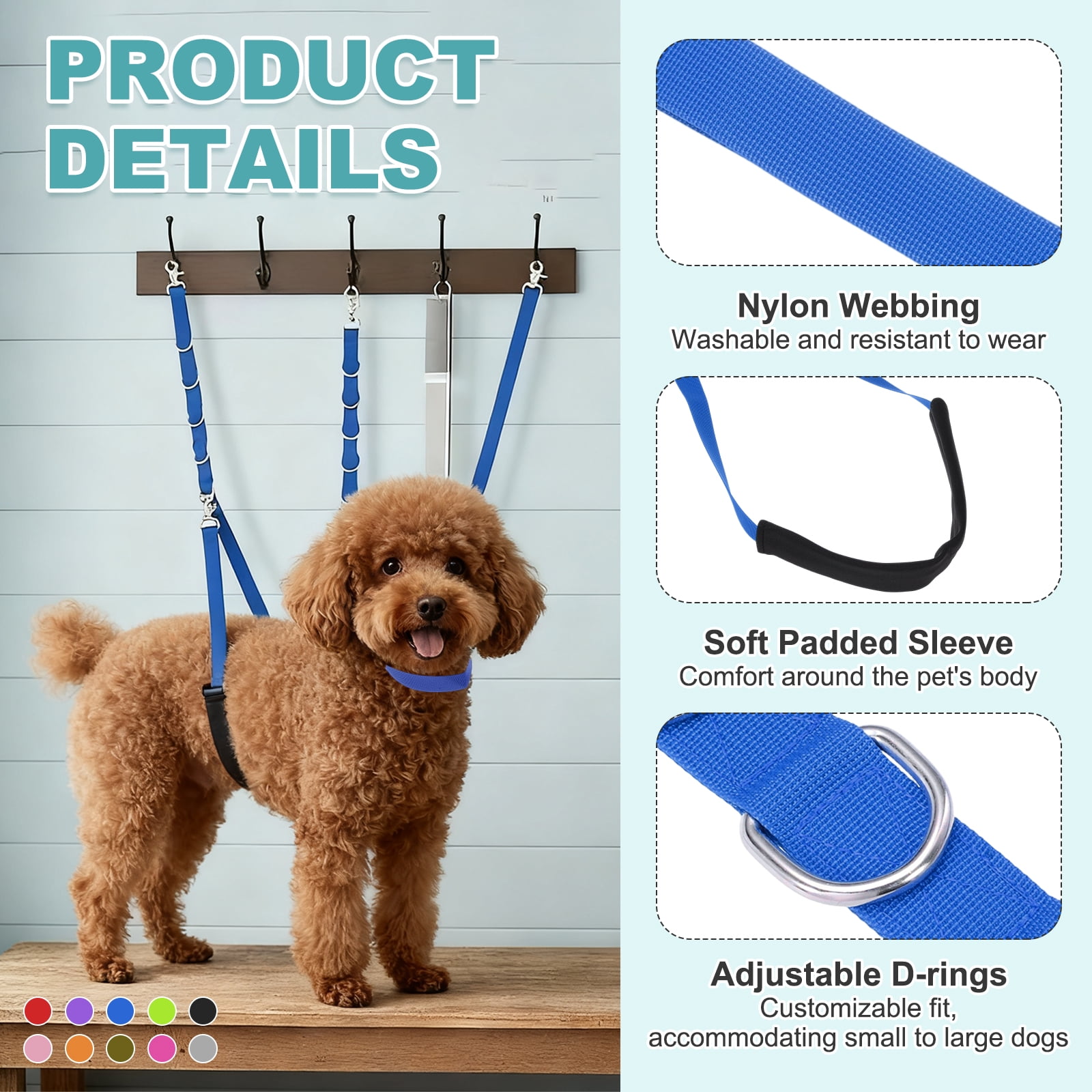 Uxcell Dog Grooming Belly Strap, Pet Grooming Loops Grooming Harness Table Arm Extender with D-Rings Restraint Leash (Fluorescent Green, 3 Pcs), for Small Medium Dogs Hair Cutting Washing