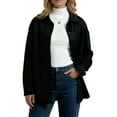 thumbnail image 3 of Womens Faux Suede Button Down Shirts Jacket Soft Warm Layered Top Casual Loose Fit Top Black, 3 of 8