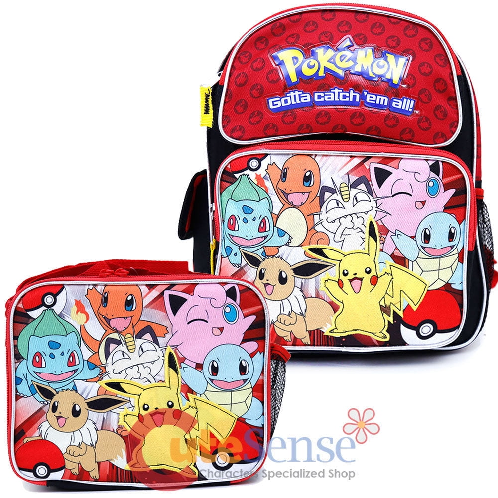 Pokemon School Backpack Lunch Bag 12" Small Book Bag 2pc Set Red Eevee