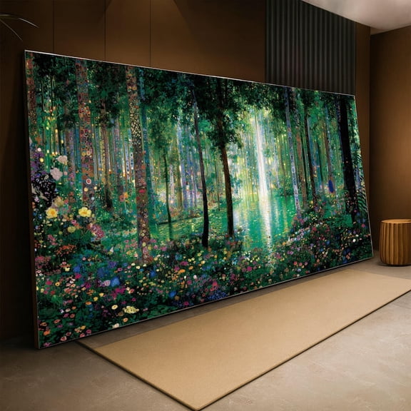 Enchanted Forest Light, Gustav Klimt Canvas, Vibrant Nature Wall Art, Floral Woodland Landscape, Greenery Decor, Ready to Hang Canvas 8x12 UNFRAMED