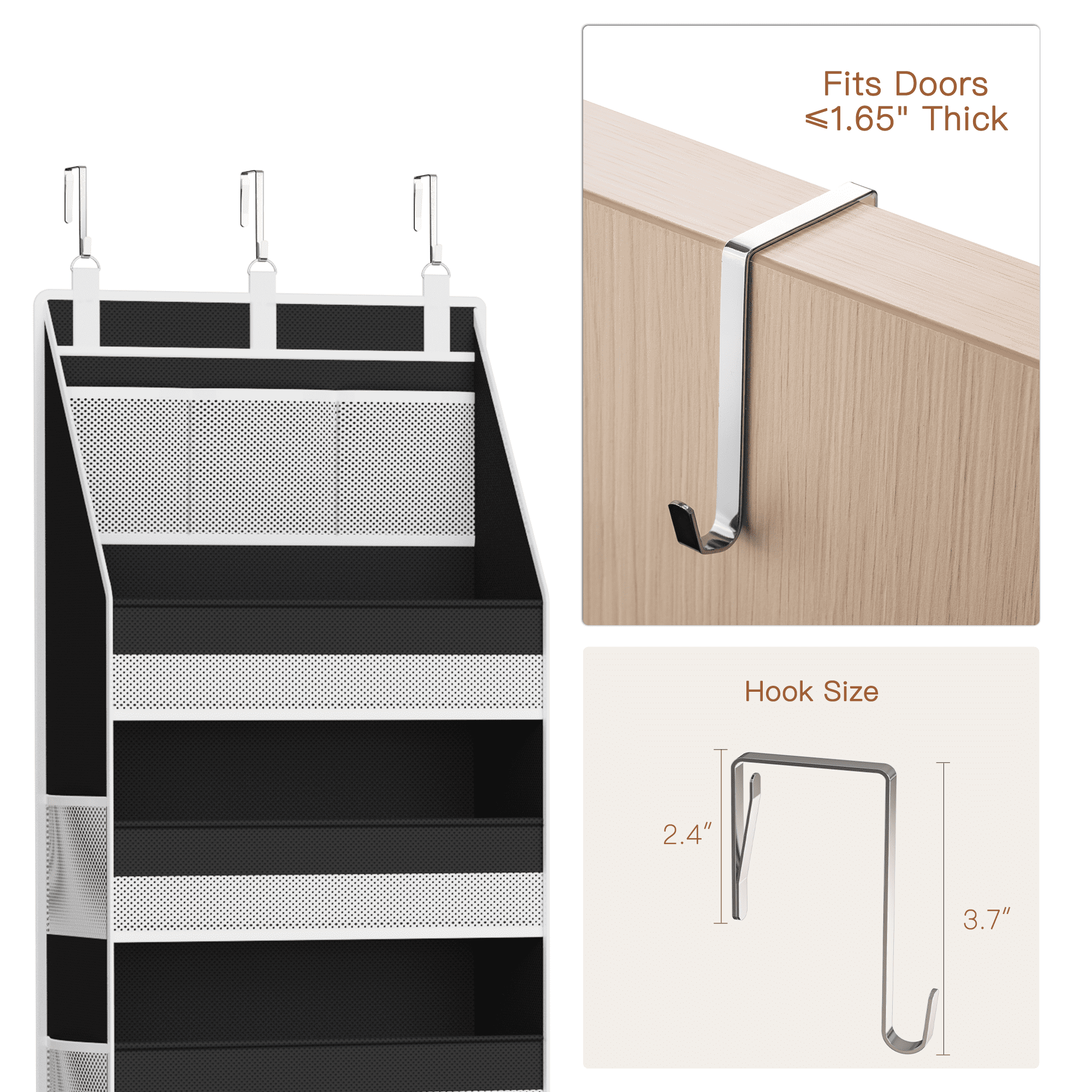 Criusia 6-Shelf Fabric Over the Door Organizer, Thickened non-woven fabric Closet Hanging Storage, 3 Pcs upgrade hooks, 55lbs Capacity, Black