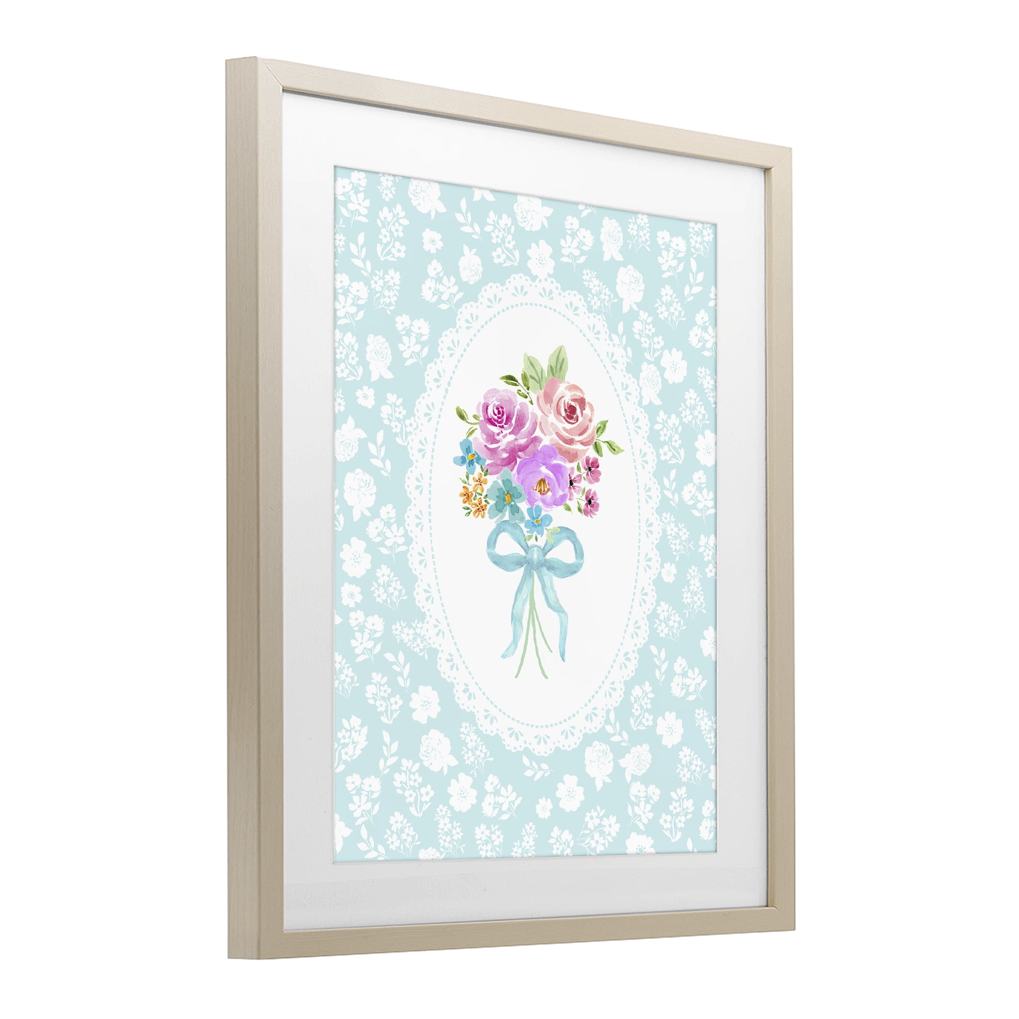 Stupell Industries Aqua Feminine Bouquet Birch Framed Print Under Glass, design by Corinne Haig