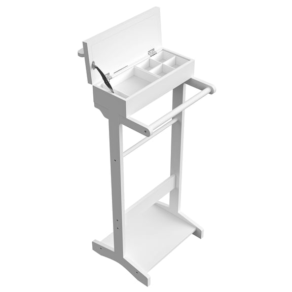 Facilehome Wooden Valet Stand with Flip Top Jewelry Organizer and Shoe Base,  Freestanding Clothes Rack for  Bedroom and Entryway, White