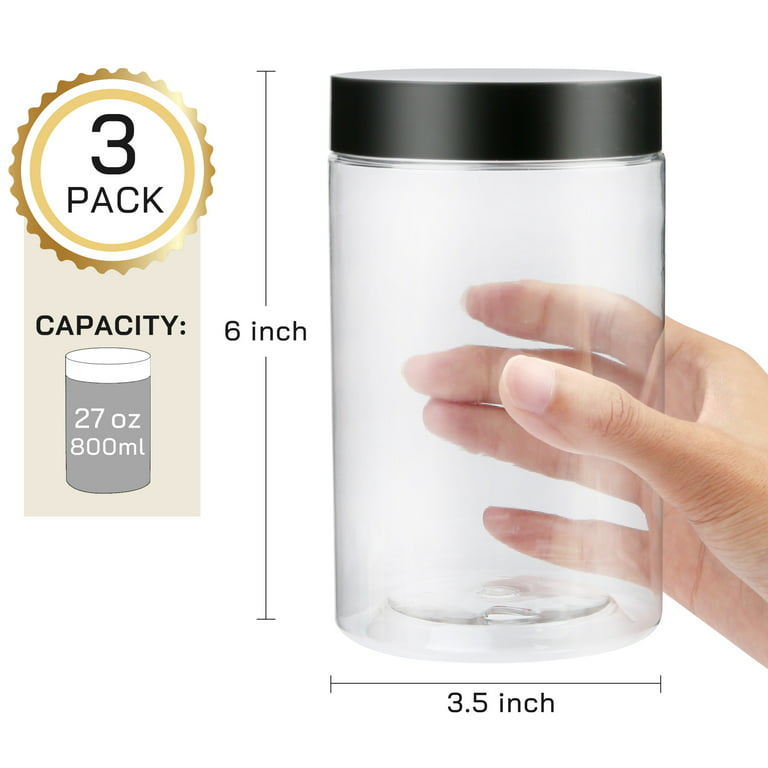 Lotfancy 27 Ounce Plastic Jars with Lids, 3 Pack Airtight Food Storage Containers, Size: 3pcs 27 oz