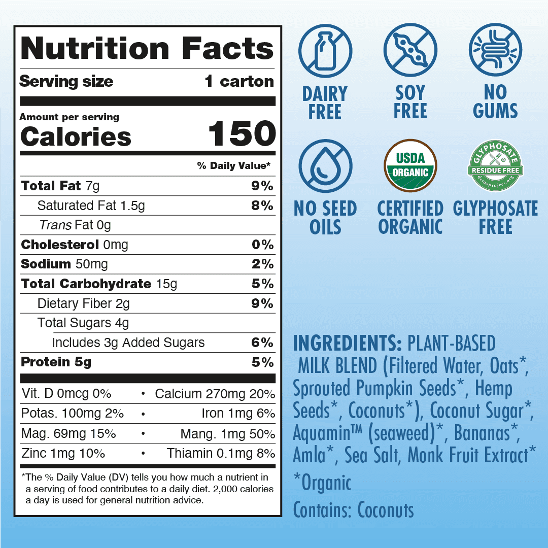 Original Kiki Milk, Organic, Plant Based, Gum Free, GMO Free, Dairy Free, Soy Free, Gluten Free, Glyphosate Free (8 oz • Pack of 12)