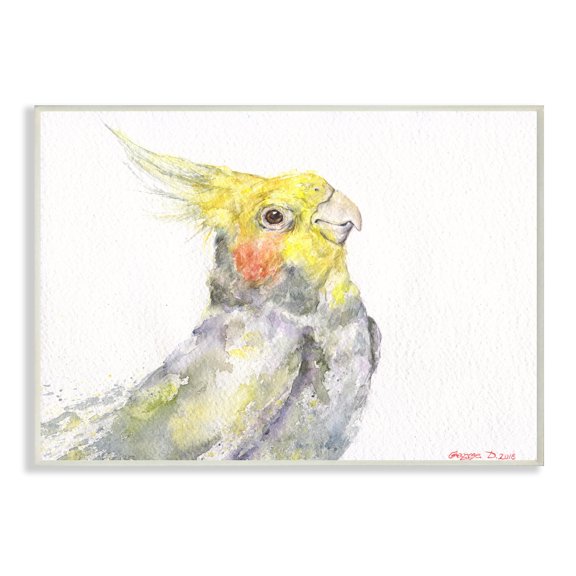 Stupell Industries Cockatiel Bird Portrait Tropical Yellow Grey Pet Wall Plaque, 13 x 19, Design by George Dyachenko