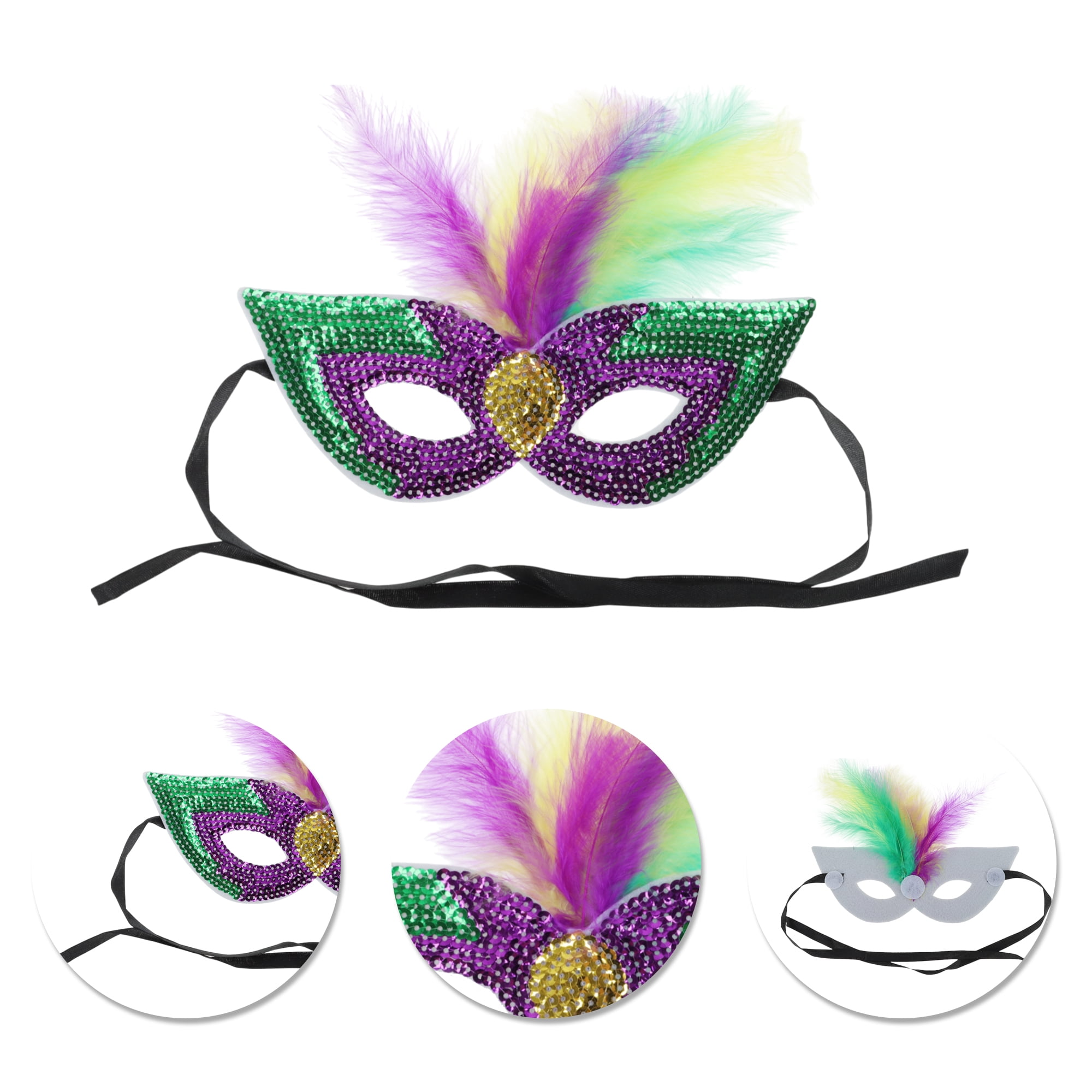 Unique Bargains 1 Box Colorful Feather Sequins Half Face Party Mask Purple