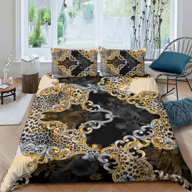 2/3pcs Home Bedclothes 3D Luxury Pattern Printed Comforter Cover Set Bedspreads for Adult,King (90"x104")