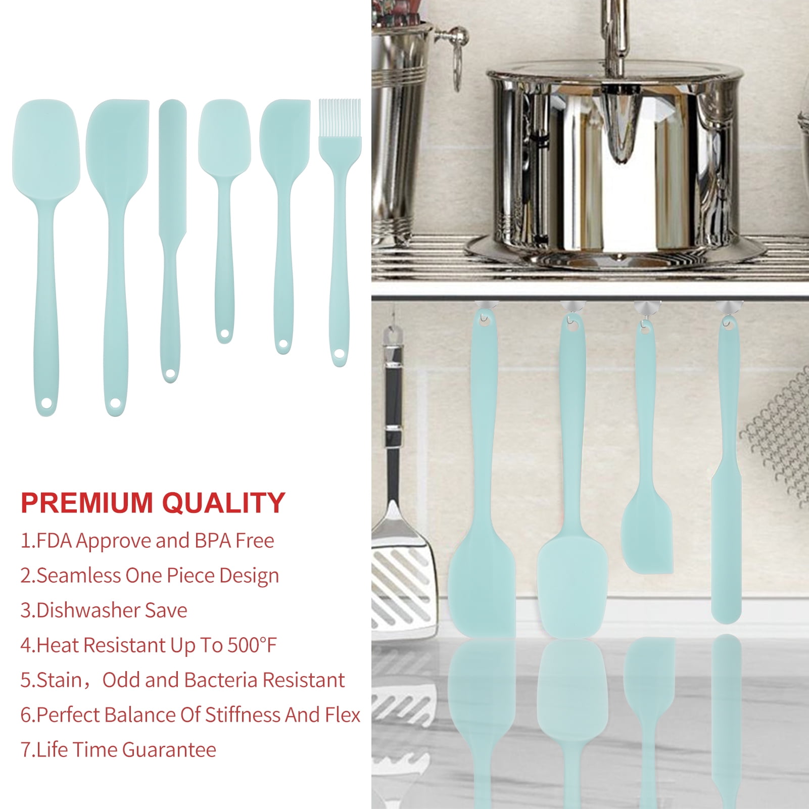 AOWOO Silicone Spatula Set of 6, Food Grade Rubber Spatulas and Cooking Utensils, Heat-Resistant Kitchen Non Stick Utensils for Cooking, Baking, Mixing, Scraping, BPA-Free, Dishwasher Safe