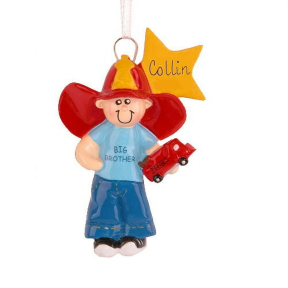 Big Brother with Firetruck and Yellow Star Ornament
