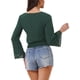 thumbnail image 3 of INSPIRAR CHIC Blusas de Mujer con Mangas de Campana, Encaje Boho, Cintura Fruncida, Blusa Campesina Verde Profundo XS, 3 of 6