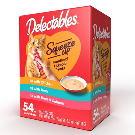 UPC: 0032700129996 | Hartz Delectables Squeeze Up Interactive Lickable Wet Cat Treat Flavor Variety Pack 0.5oz Tube (54 Count)