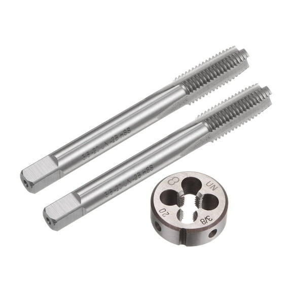 Uxcell Tap and Die Set 3/8-20 UN Screw Tap & Round Die Thread Repair Tapping Tools 3 Pieces
